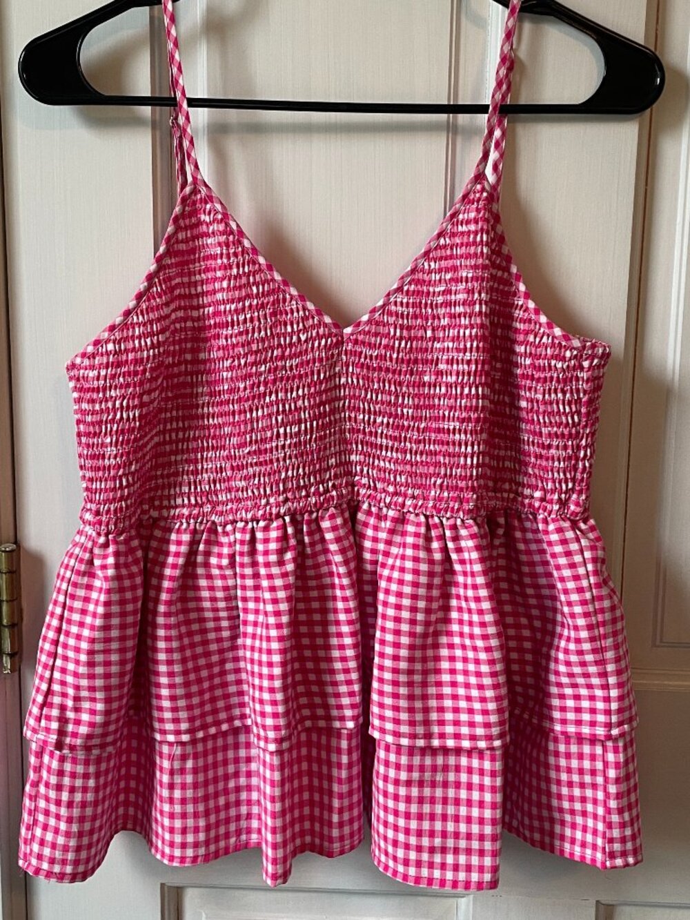 Perfectly Priscilla Magenta/White Gingham ruffled smocked cami XL